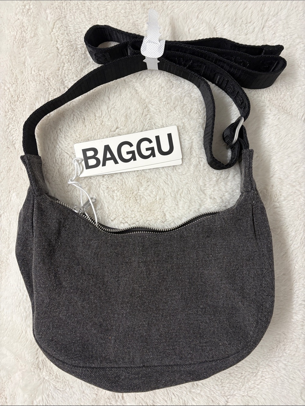 NWT BAGGU Small Denim Crescent Bag